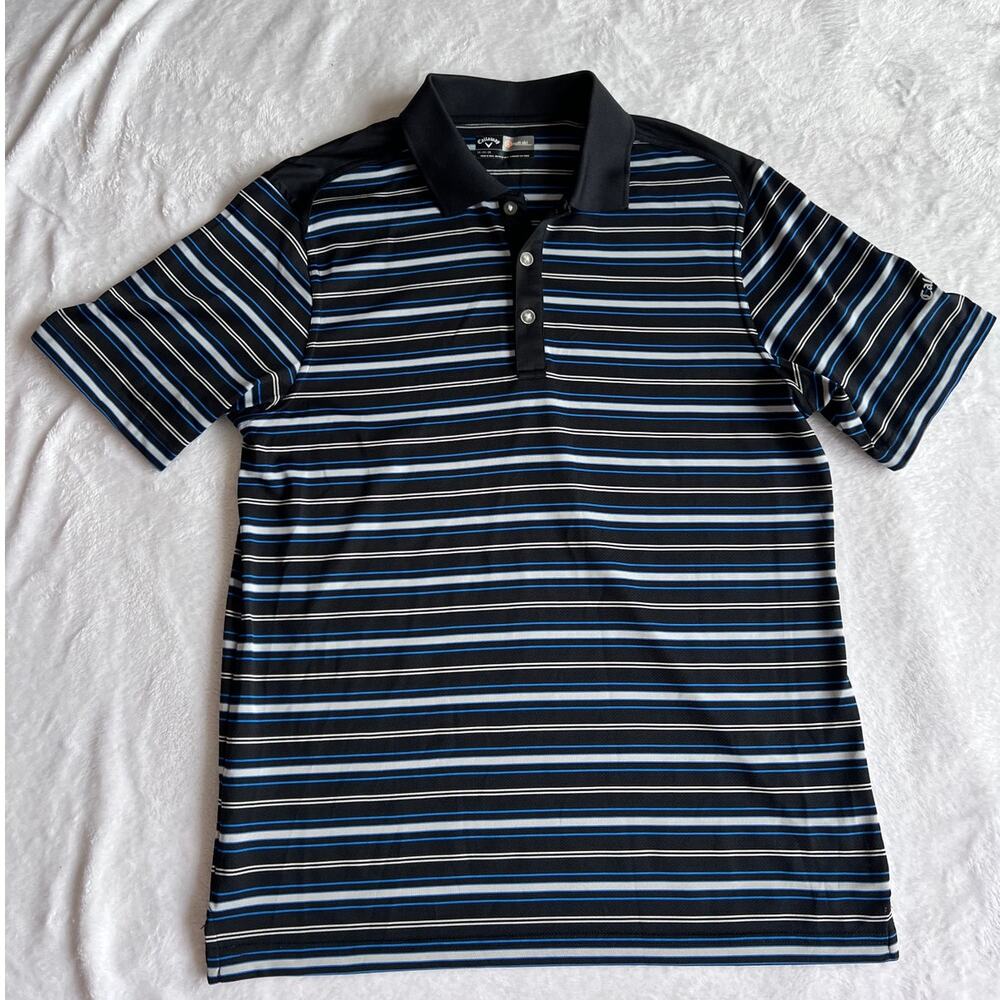 Callaway Opti-Dri Striped Golf Polo Shirt Men's Medium Black Blue Performance